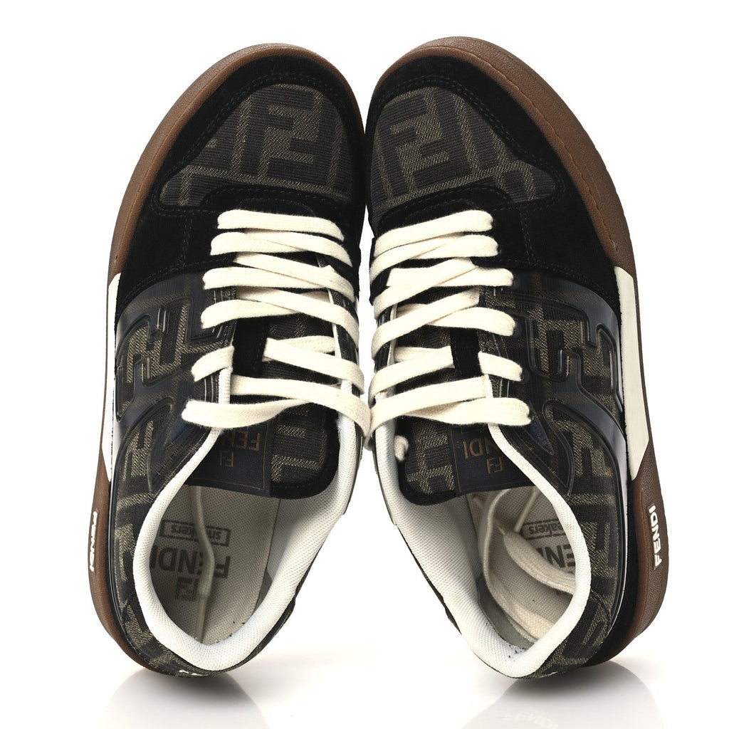 Suede Calfskin Zucca Fendi Match Low Top Sneakers 37.5 Tobacco Black