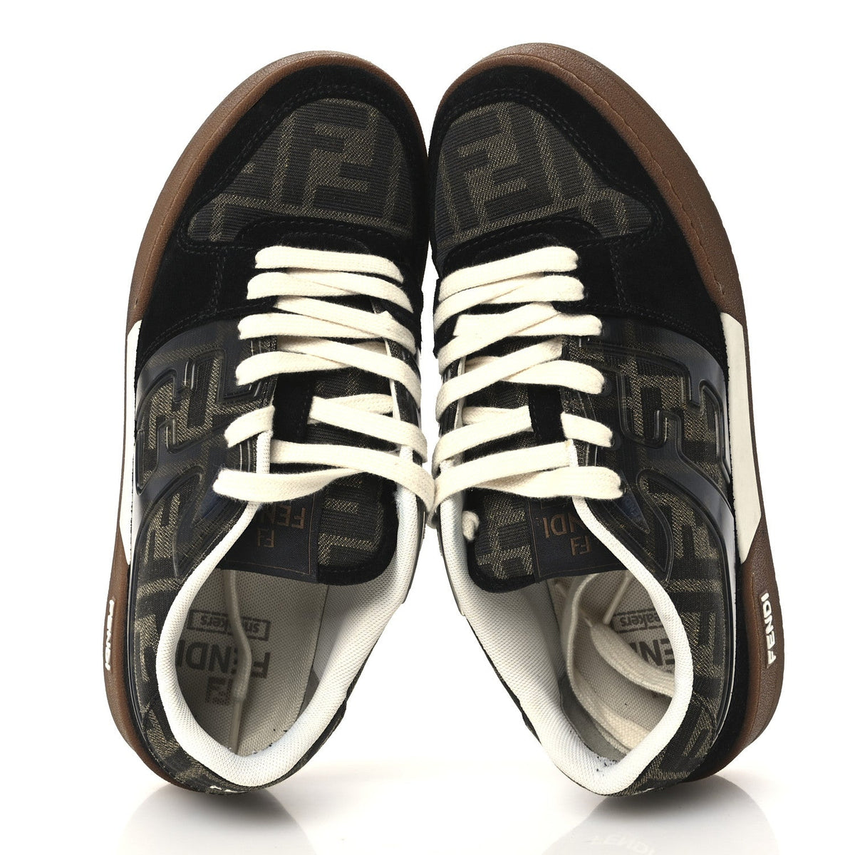 Suede Calfskin Zucca Fendi Match Low Top Sneakers 37.5 Tobacco Black