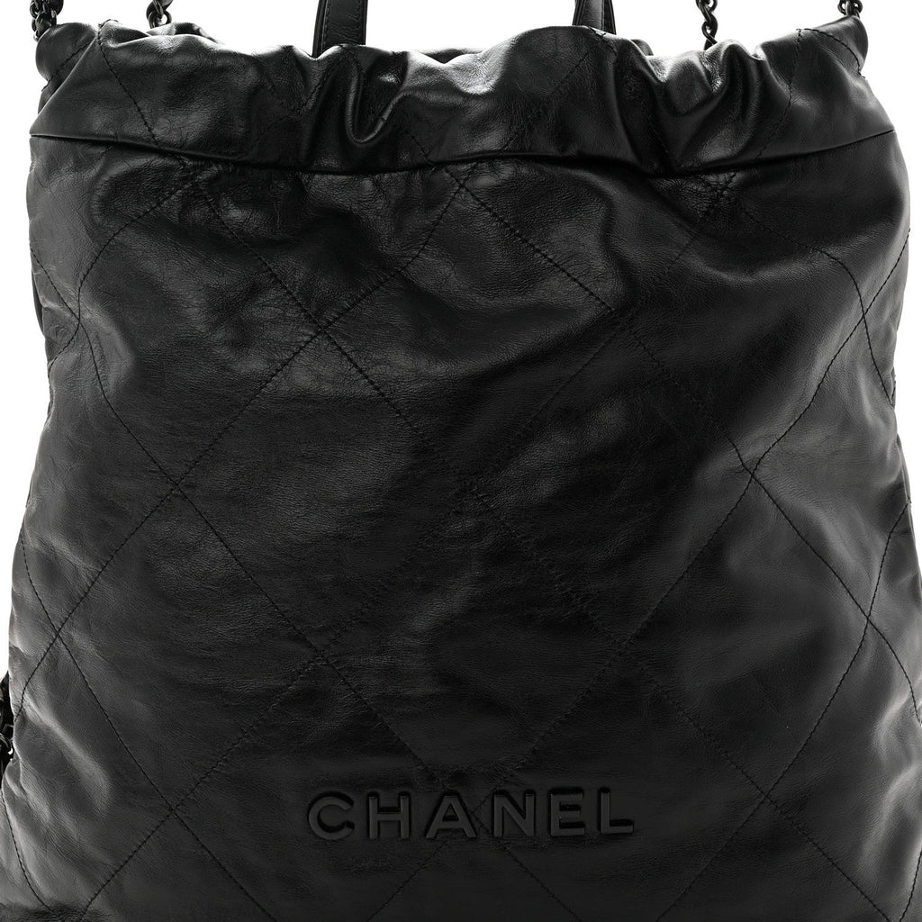 Shiny Calfskin Quilted Chanel 22 Backpack So Black