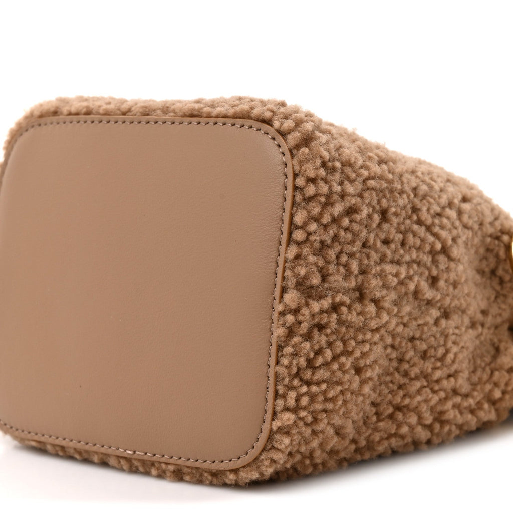Shearling F is Fendi Macro FF 1974 Diagonal Mini Mon Tresor Bucket Bag Grace Camel