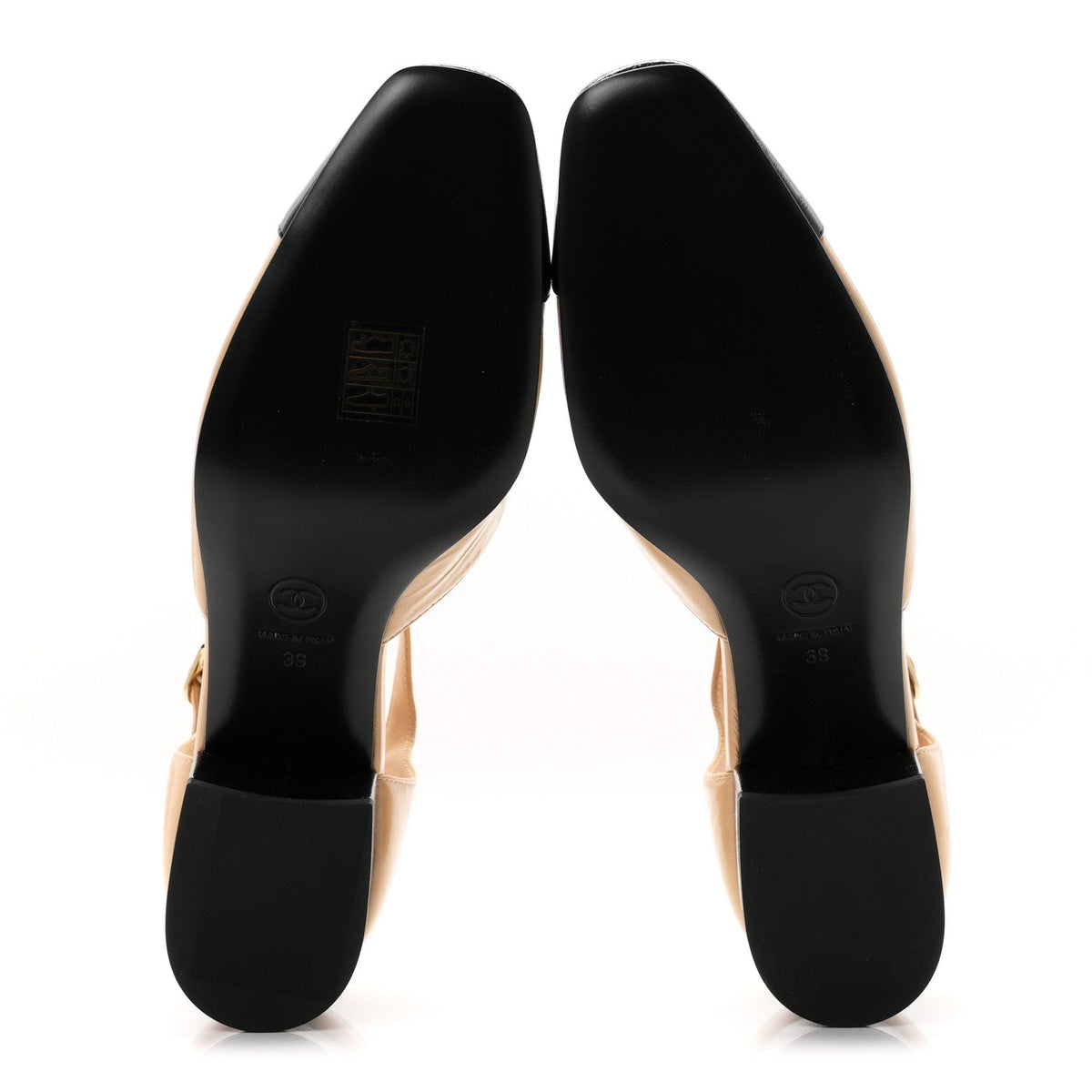 Shiny Lambskin CC Cap Toe Mary Janes Pumps 39 Beige Black