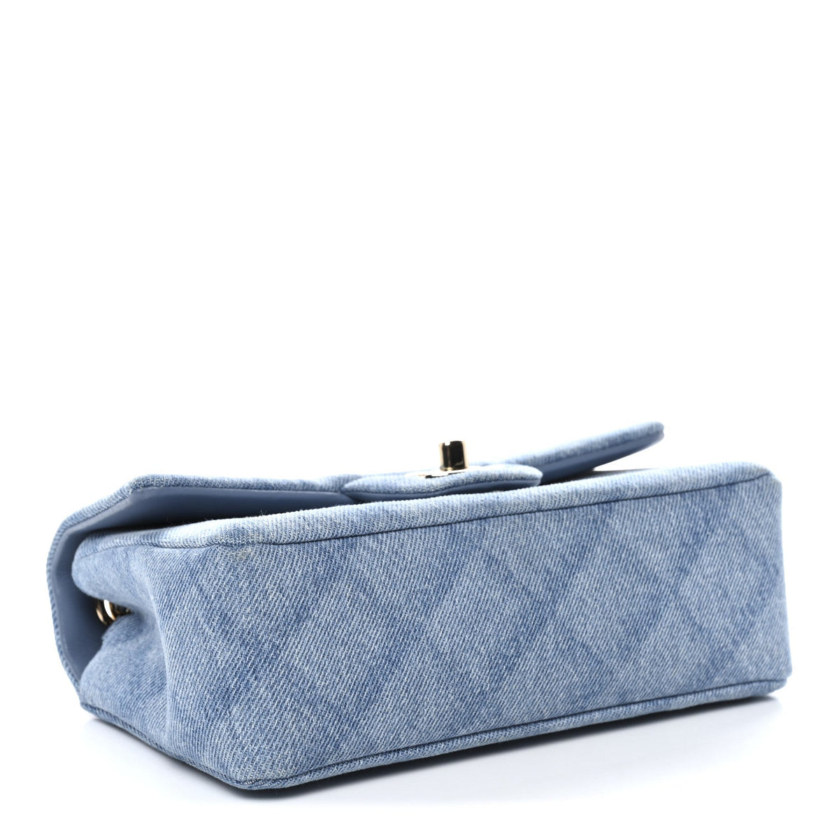 Printed Denim Quilted Mini Rectangular Flap Light Blue