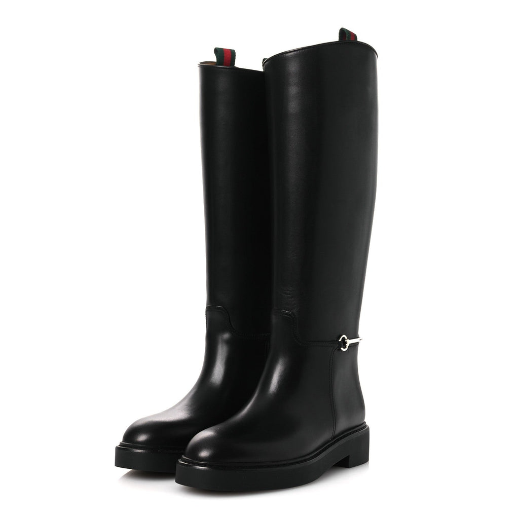 Shiny Calfskin Michelangelo Slim Horsebit Riding Boots 36 Black
