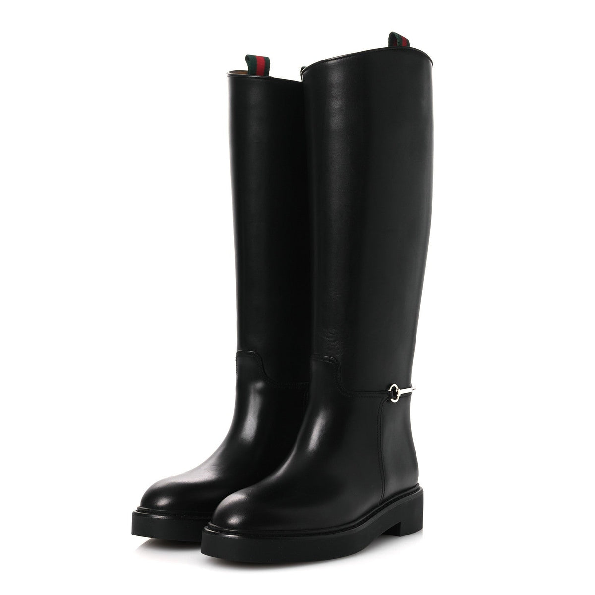 Shiny Calfskin Michelangelo Slim Horsebit Riding Boots 36 Black