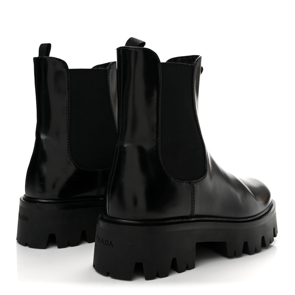 Brushed Calfskin Stride Triangle Booties 36.5 Black