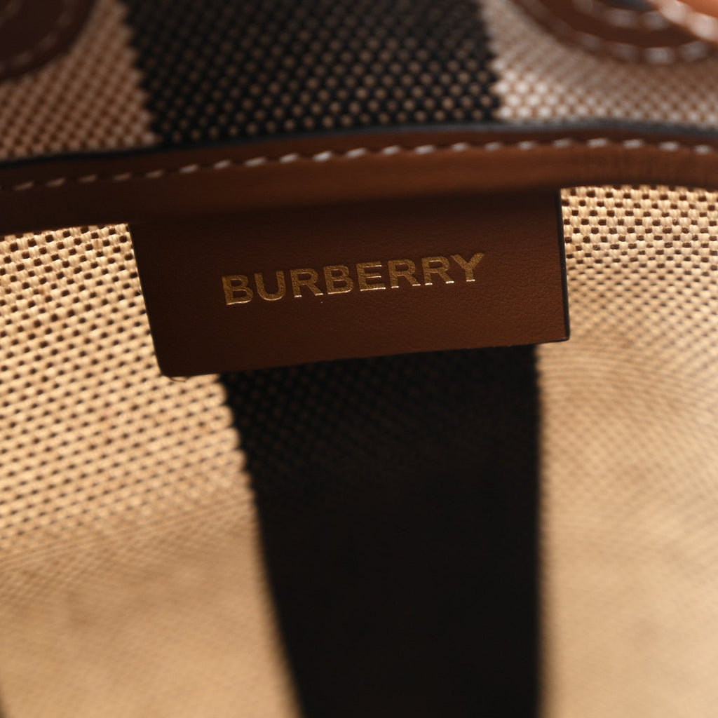 Giant Check Canvas Small Bucket Bag Taupe Brown