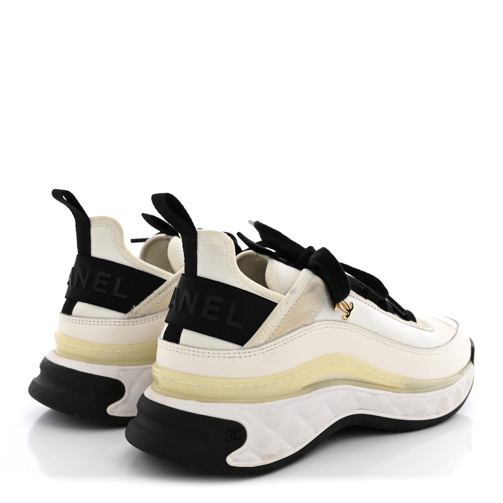Velvet Calfskin Mixed Fibers CC Sneakers 40 Ivory Black