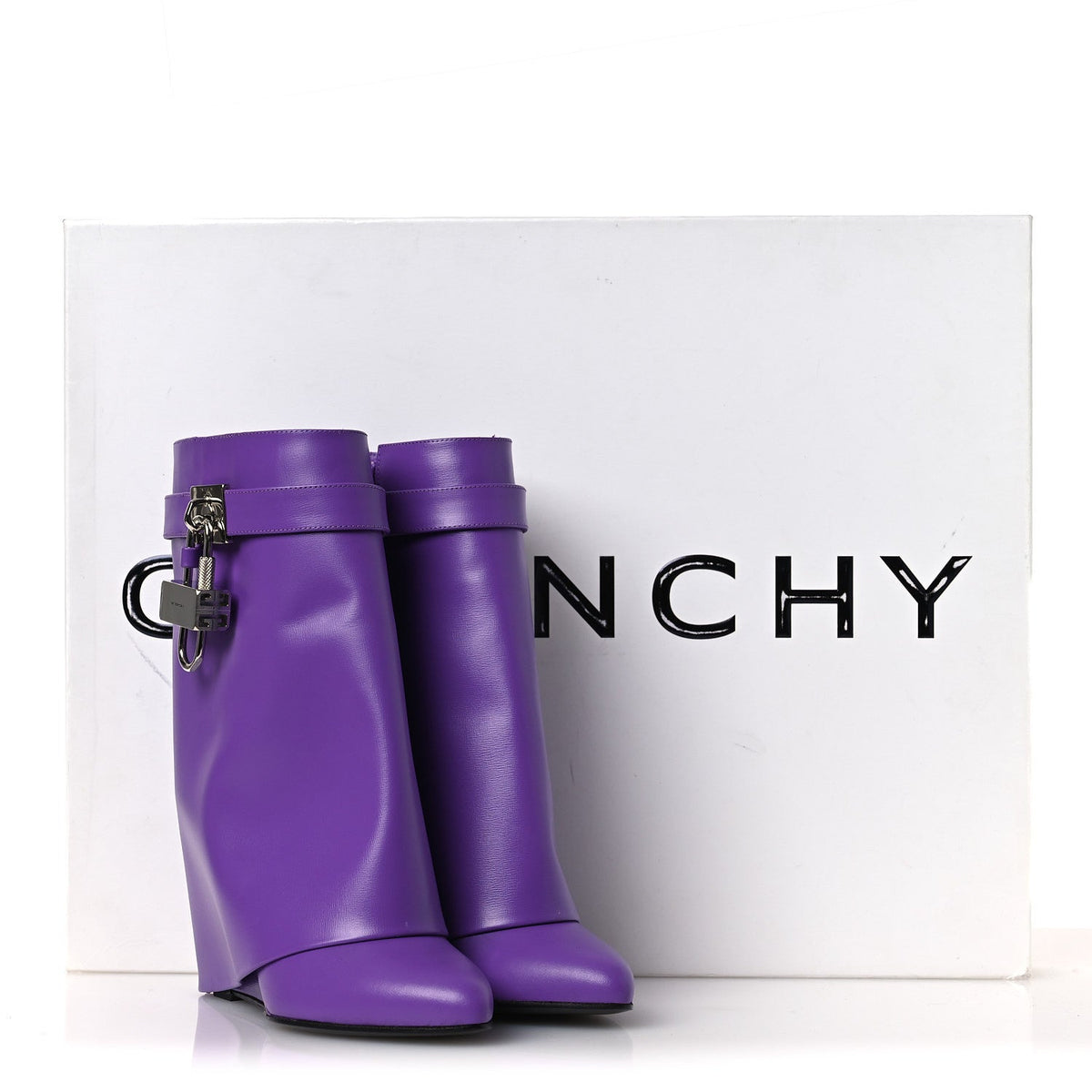 Calfskin Shark Lock Ankle Boots 35 Ultraviolet