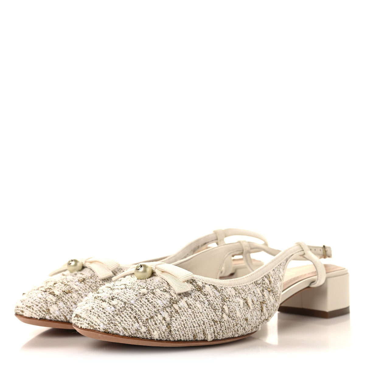 Tweed Cannage Slingback Ballet Pumps 39 White Gold