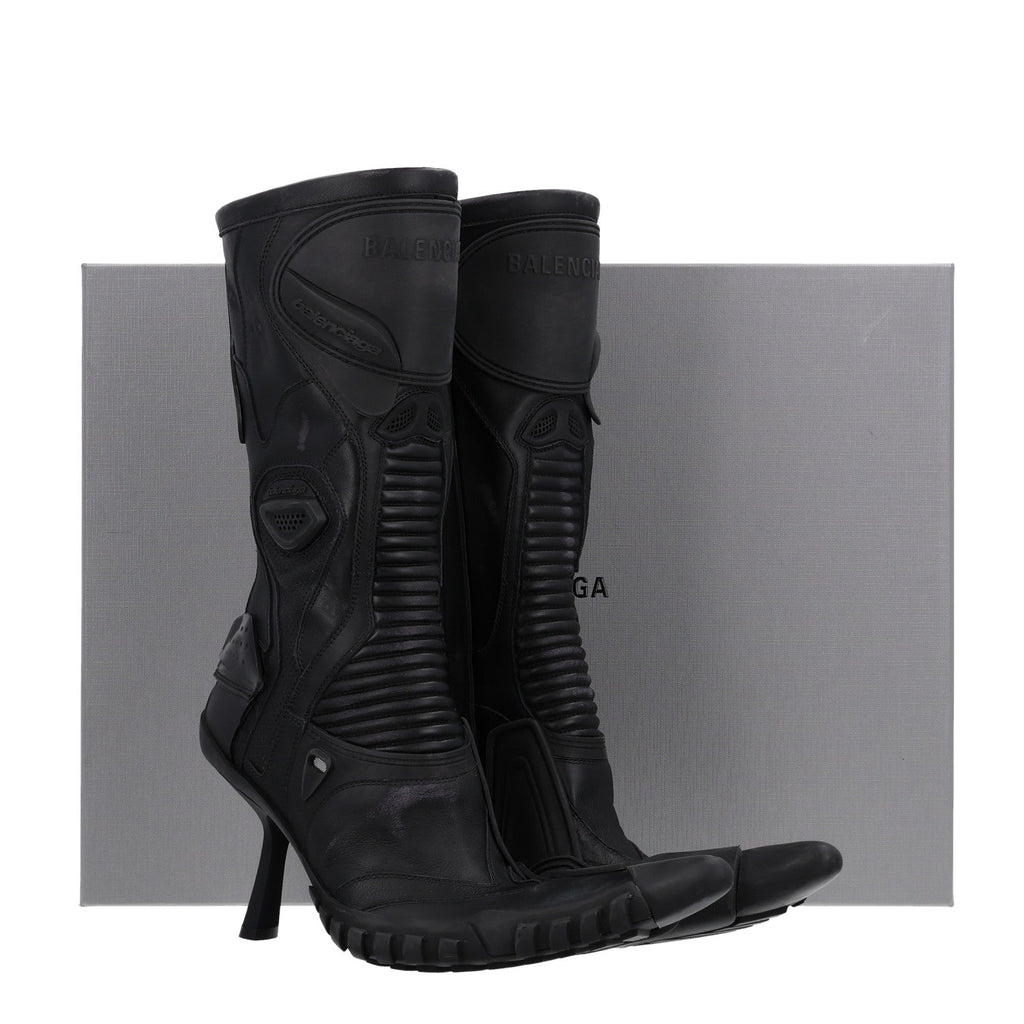 Calfskin Distressed Biker Boots 39 Black