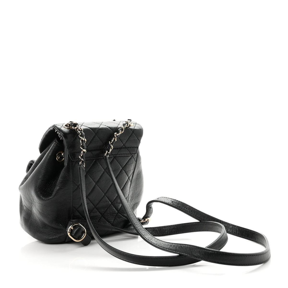 Glazed Aged Calfskin Quilted Small Duma Drawstring Backpack Black