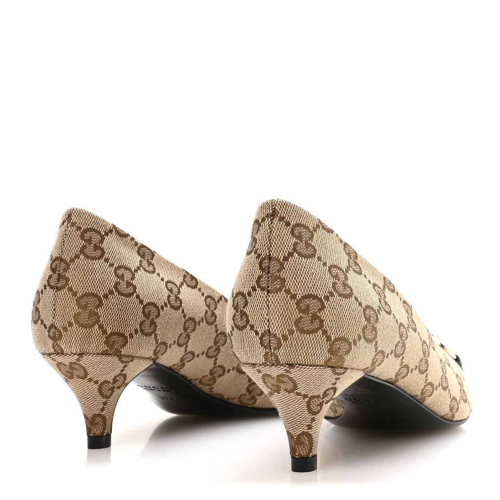 Canvas GG Monogram Horsebit Slingback Pumps 37.5 Beige Ebony Cocoa