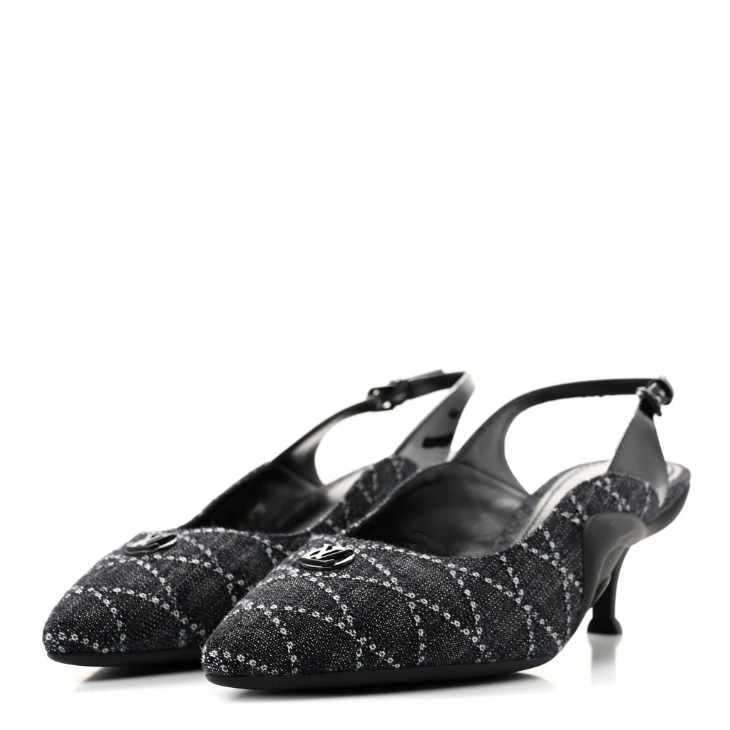 Denim Patent Archlight Low Heel Slingback Pumps 39 Black
