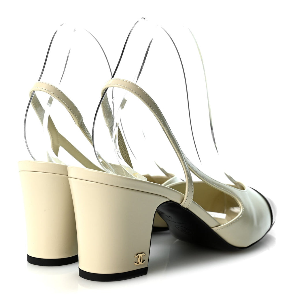 Lambskin Cap Toe CC Slingback Pumps 41 White Black