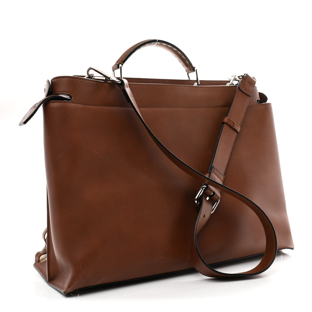 Canvas Calfskin Laser Cut Large Peekaboo Iconic Essential Satchel Brown