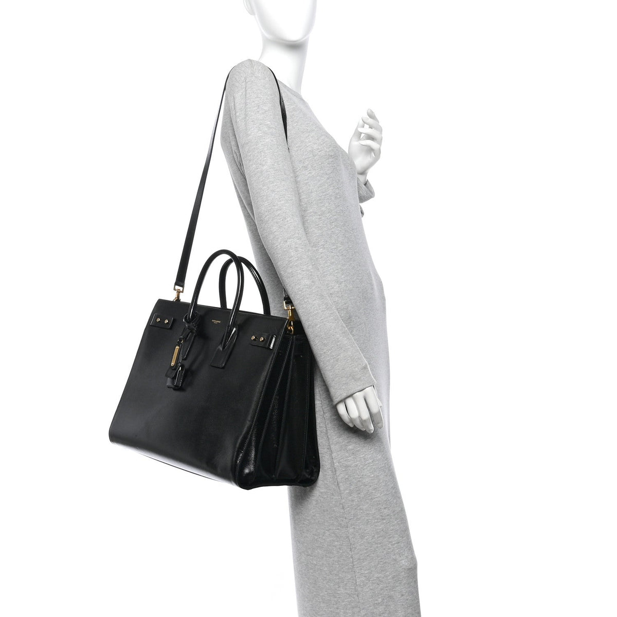 Patent Grain De Poudre Large Souple Sac De Jour Black