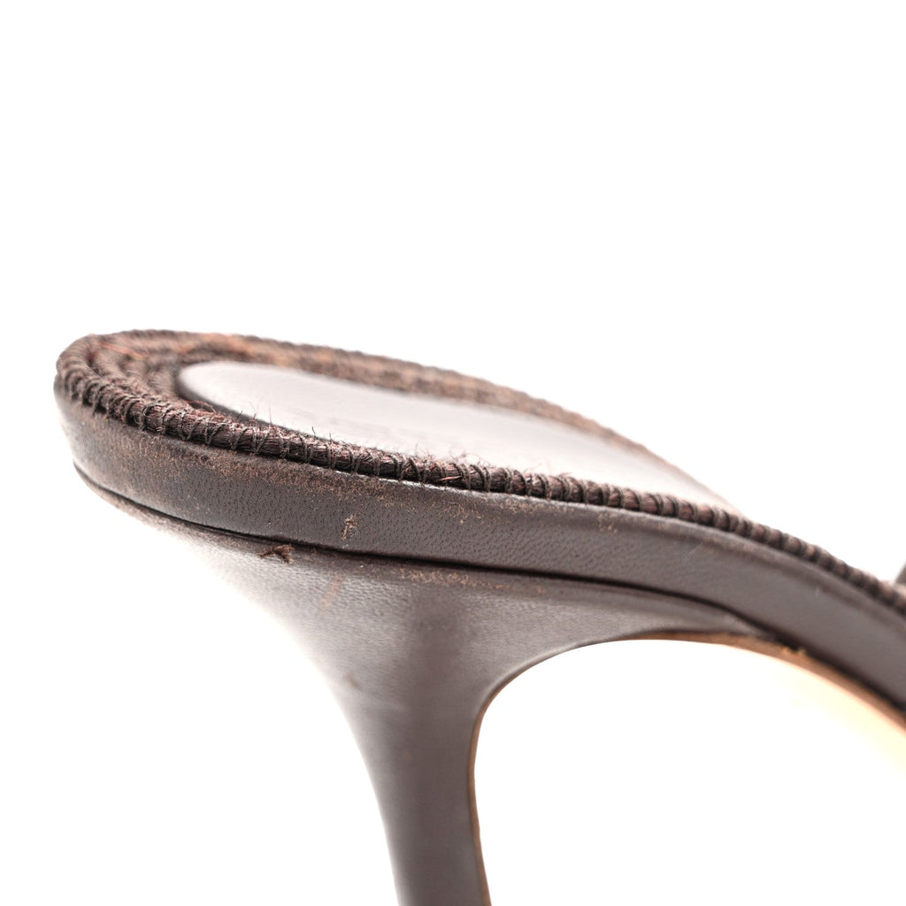 Raffia Elasticized Stretch Mule Sandals 39 Bitter Chocolate