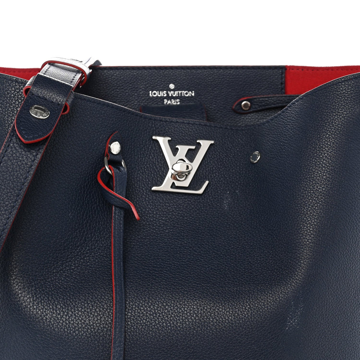Soft Calfskin Braided Lockme Bucket Marine Rouge