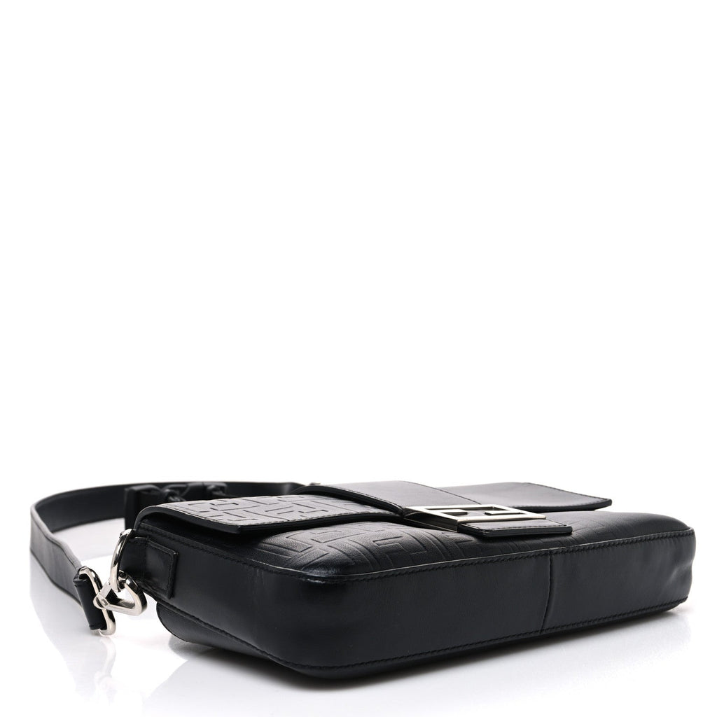 Vitello Grace FF Gradient Embossed Belt Baguette Bag Black