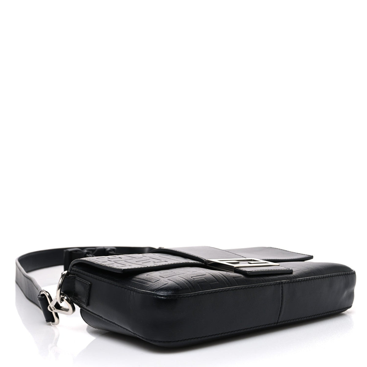 Vitello Grace FF Gradient Embossed Belt Baguette Bag Black