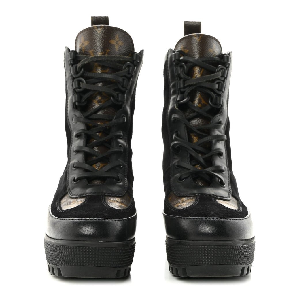 Suede Calfskin Monogram Laureate Platform Desert Boots 36 Black