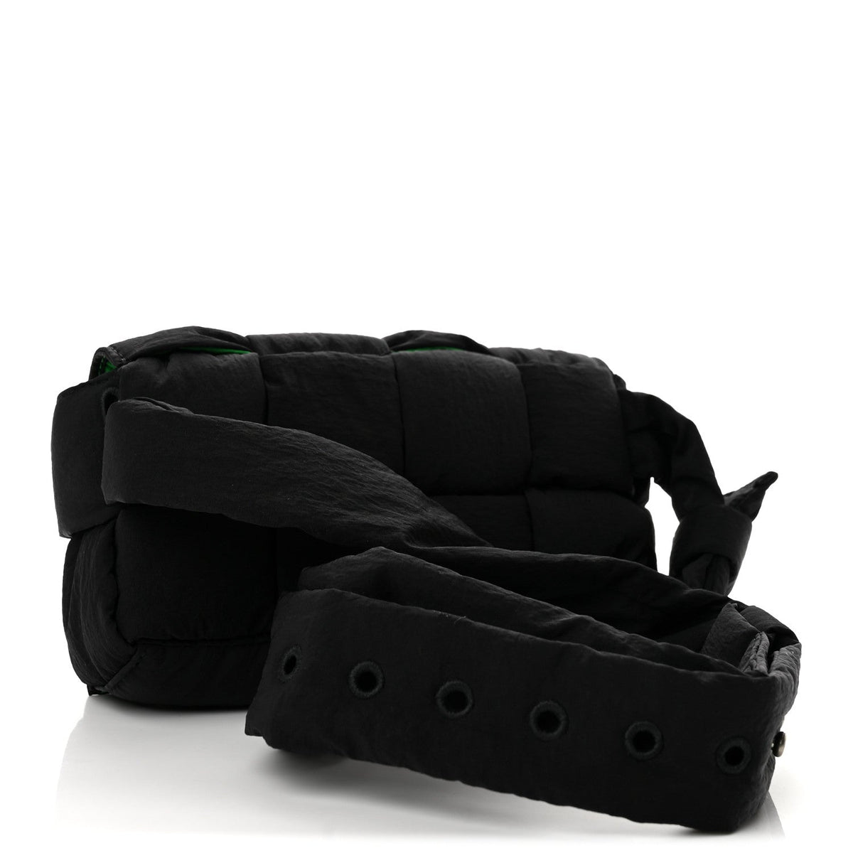 Nylon Intrecciato Padded Tech Mini Cassette Belt Bag Black Green
