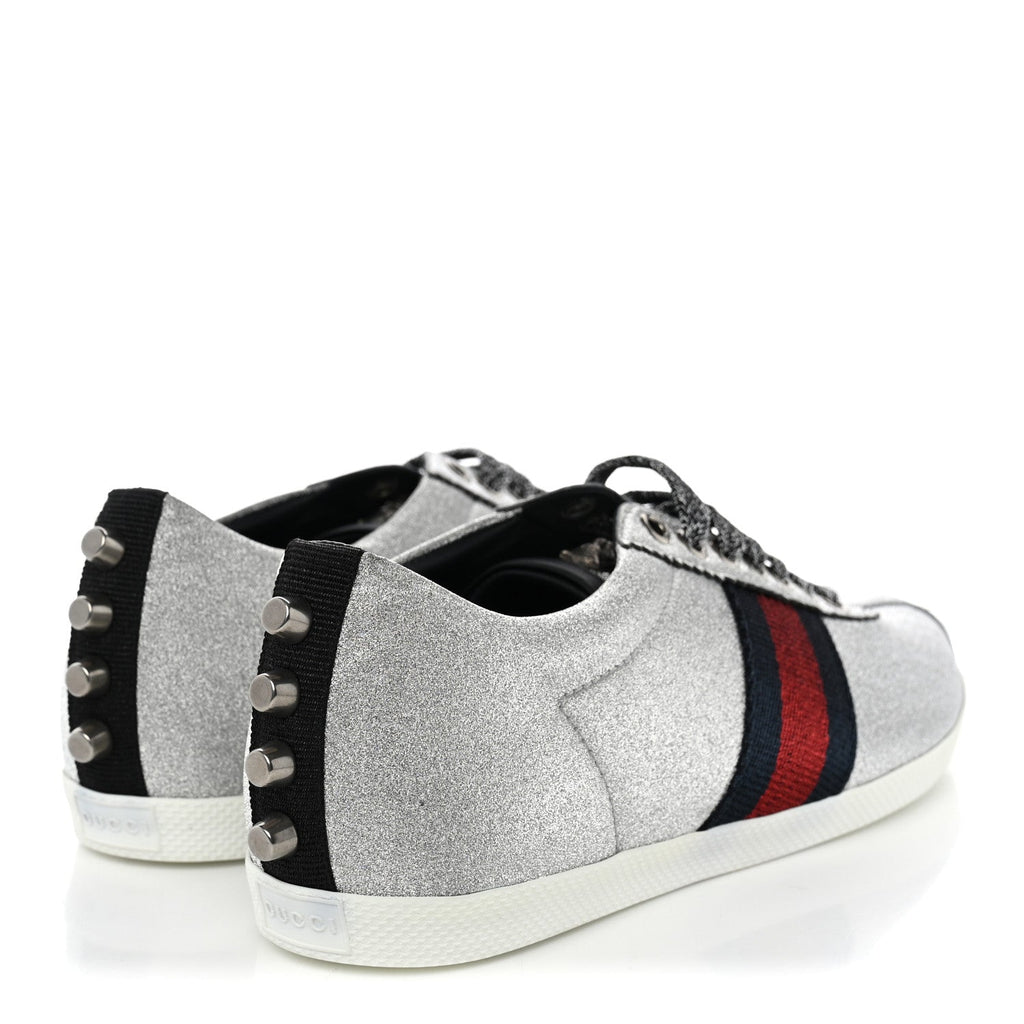 Glitter Fabric Studded Web Womens Sneakers 38 Silver