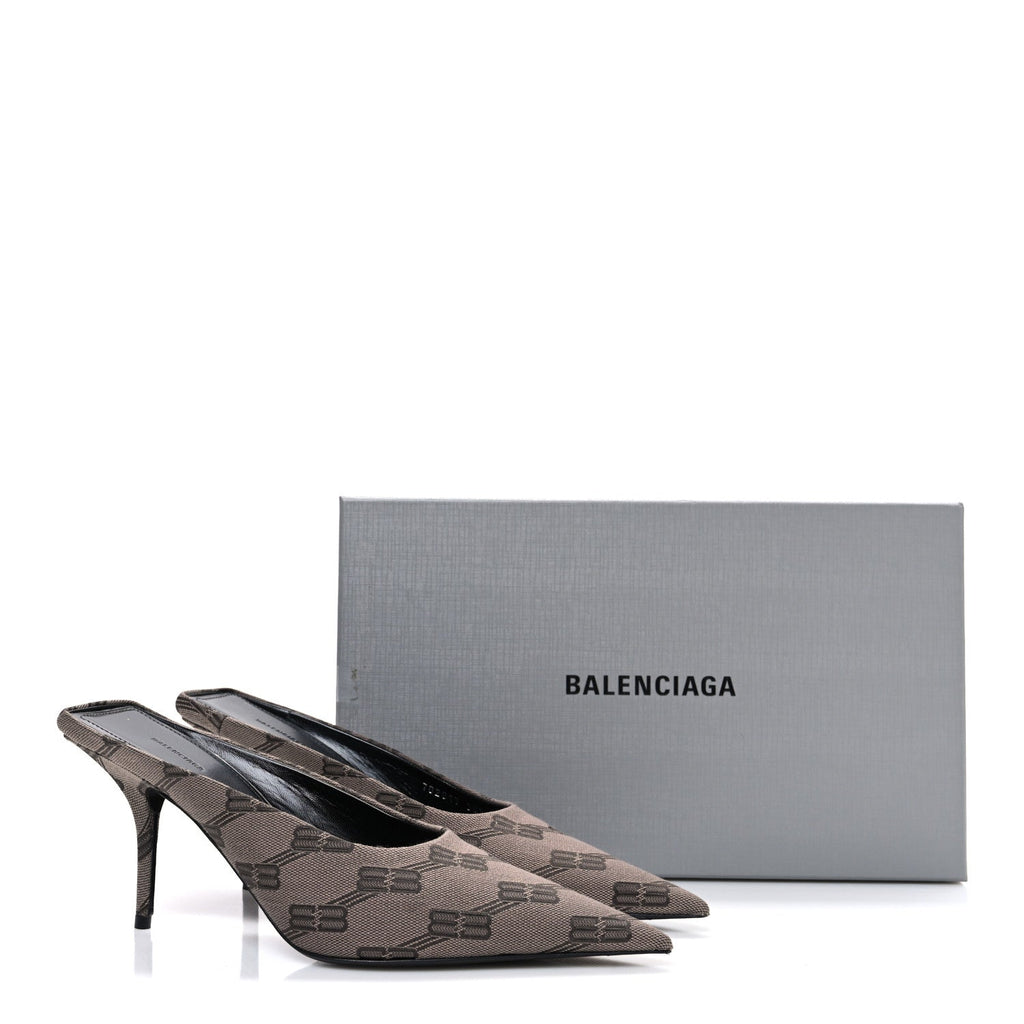 BB Monogram Square Knife 80mm Mule Pumps 38.5 Dark Mink Grey Dark Brown