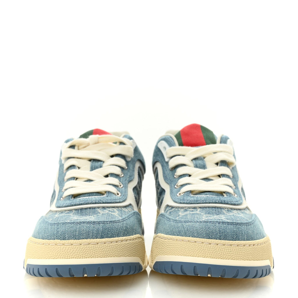 New Denim Delave GG Monogram Womens Re-Web Sneakers 40 Light Blue Royale