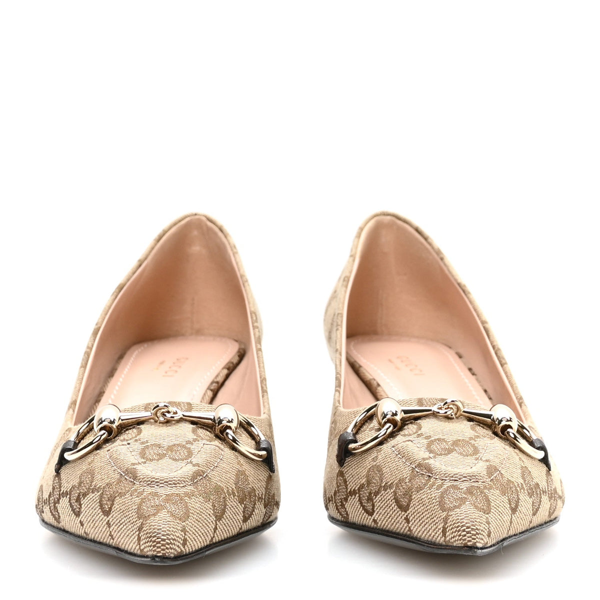 Canvas GG Monogram Horsebit Slingback Pumps 37.5 Beige Ebony Cocoa