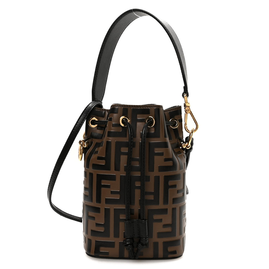 Vitello Liberty F is Fendi Bi-Color FF 1974 Embossed Mini Mon Tresor Bucket Bag Maya Black