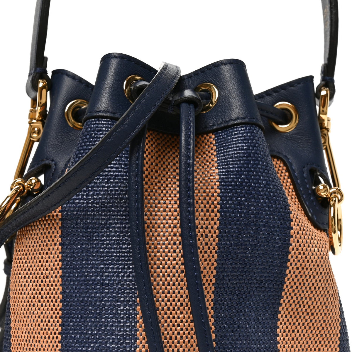Raffia Vitello Seta F is Fendi Pequin Gingham Woven Mini Mon Tresor Bucket Bag Blue Ruggine