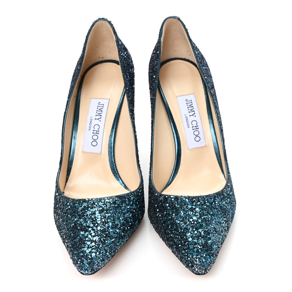 Coarse Glitter Degrade Pointy Toe Romy 100 Pumps 37.5 Peacock Navy