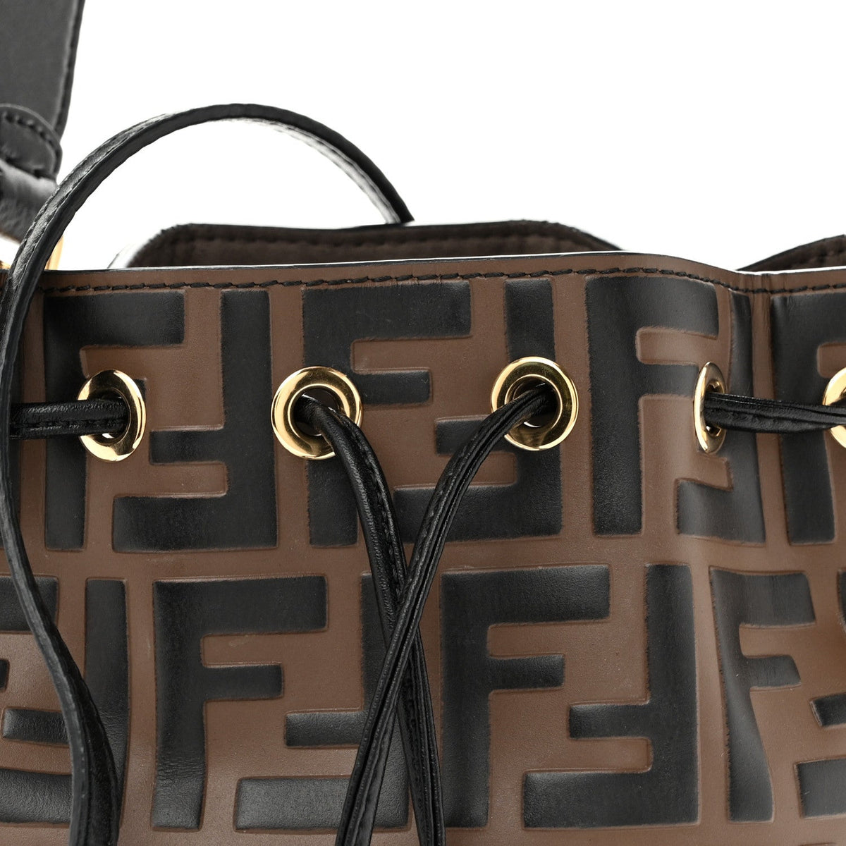 Vitello Liberty F is Fendi Bi-Color FF 1974 Embossed Mini Mon Tresor Bucket Bag Maya Black