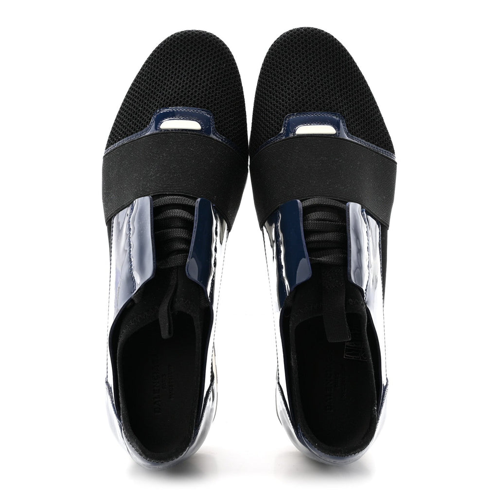 Patent Calfskin Neoprene Mesh Suede Mens Race Runner Sneakers 43 Black Navy
