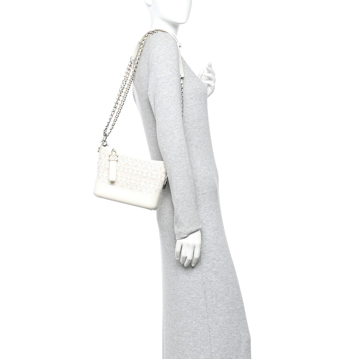 Calfskin Wool Felt Embossed Small Gabrielle Logo Hobo White