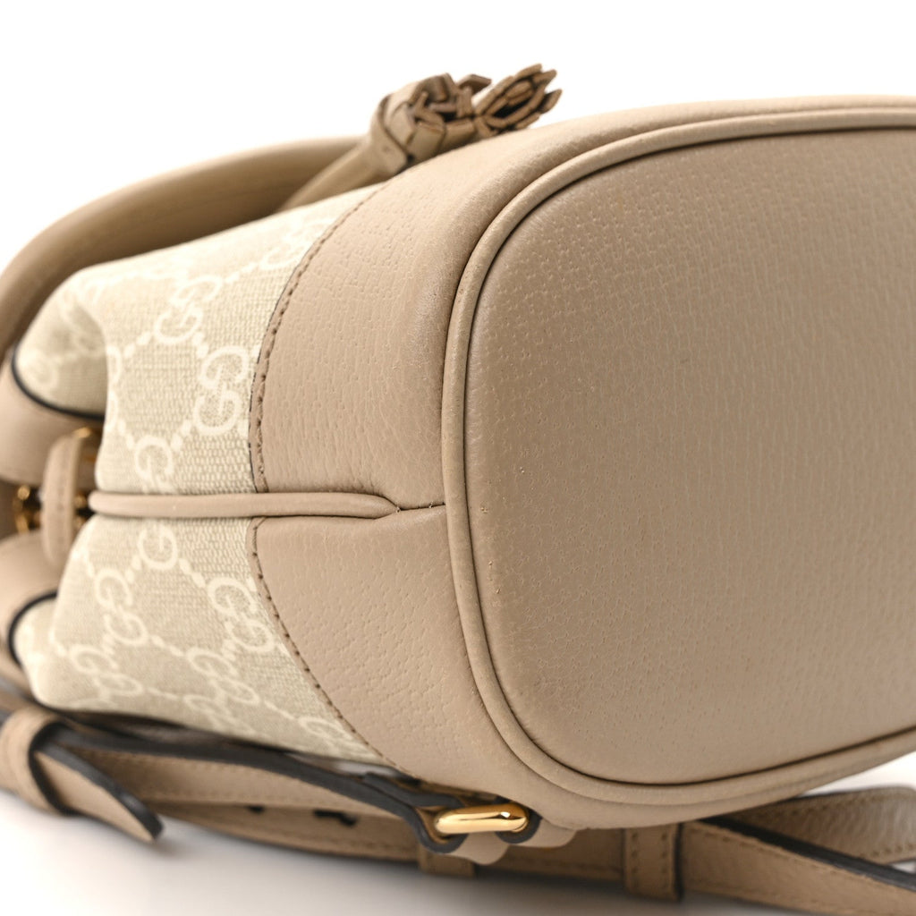 GG Supreme Monogram Textured Dollar Calfskin Web Mini Chain Drawstring Backpack Beige Mystic White Oatmeal