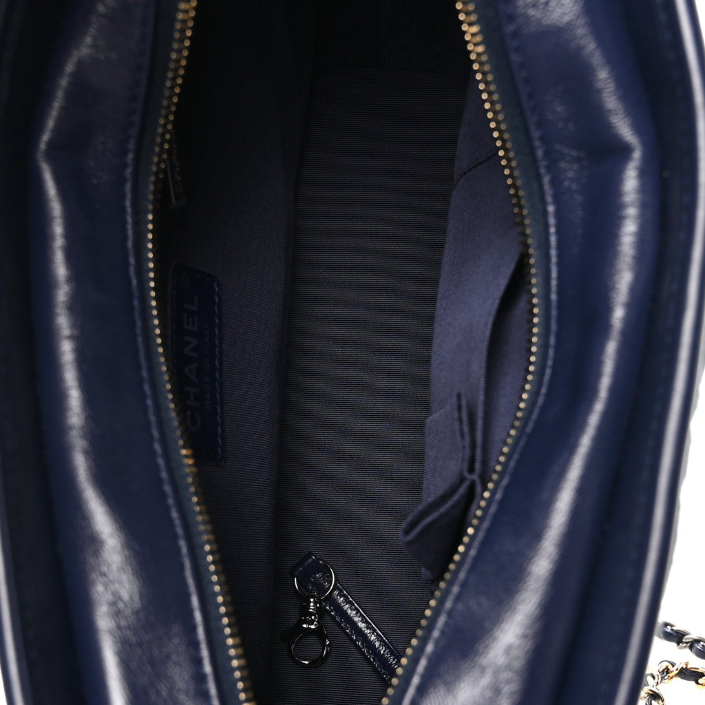 Denim Calfskin Quilted Medium Gabrielle Logo Hobo Blue