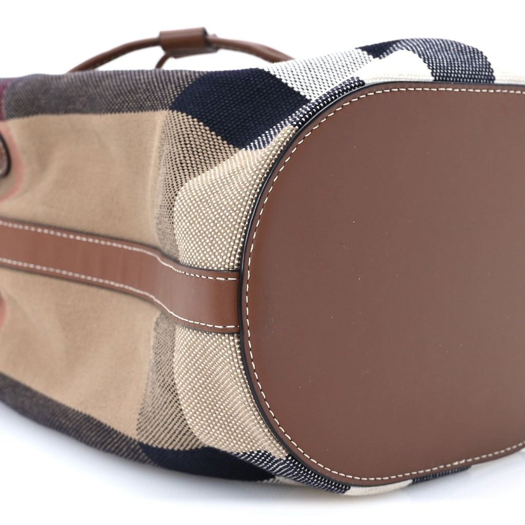 Giant Check Canvas Small Bucket Bag Taupe Brown