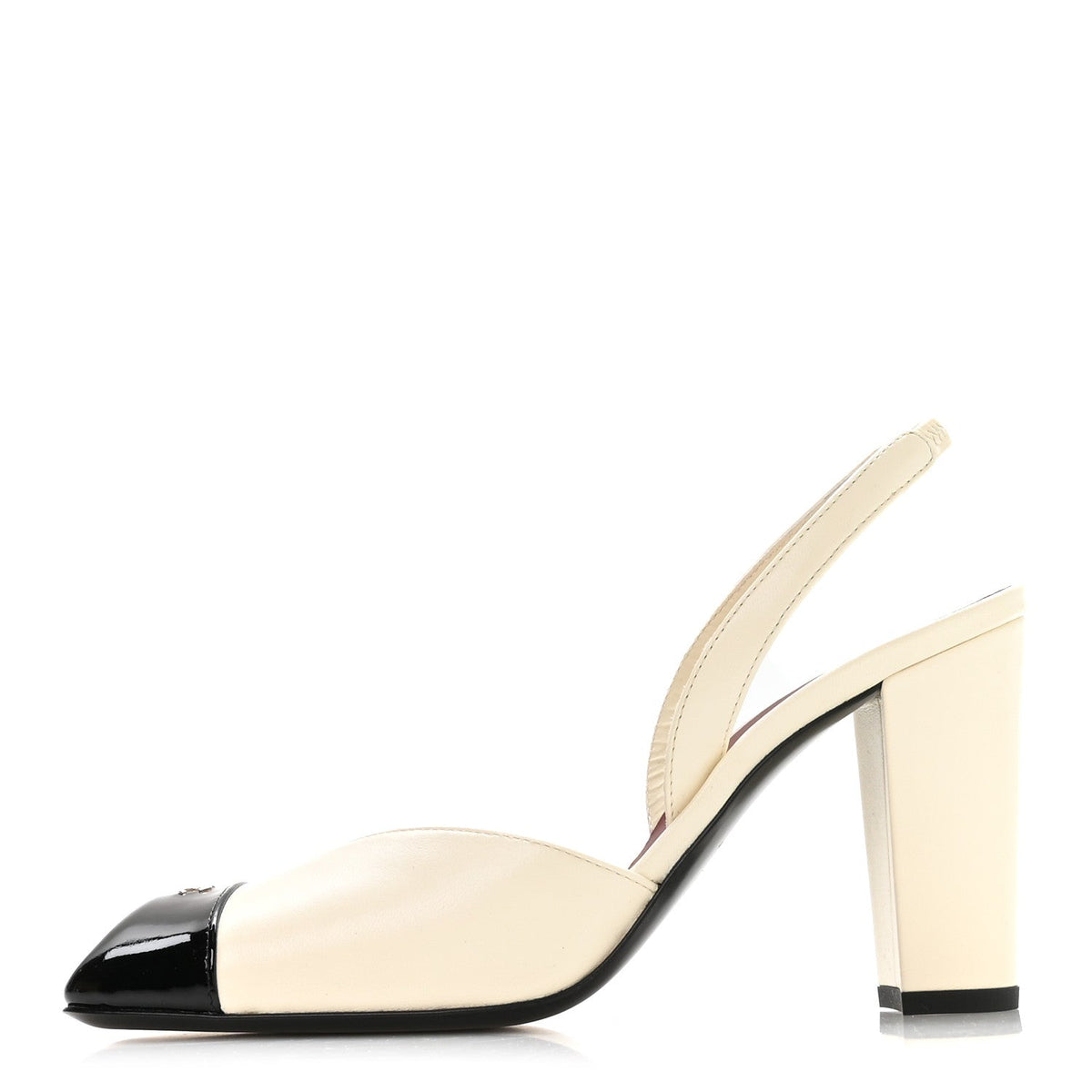 Lambskin Patent Calfskin Cap Toe CC Slingback Pumps 38.5 Ivory Black