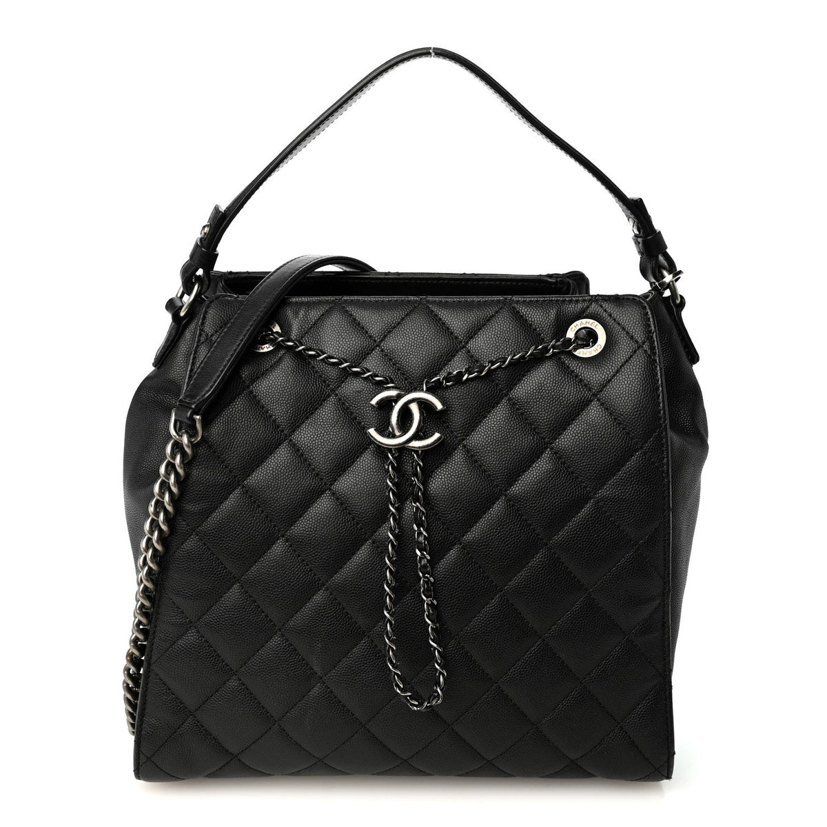 Caviar Quilted Medium CC Bucket Bag Black