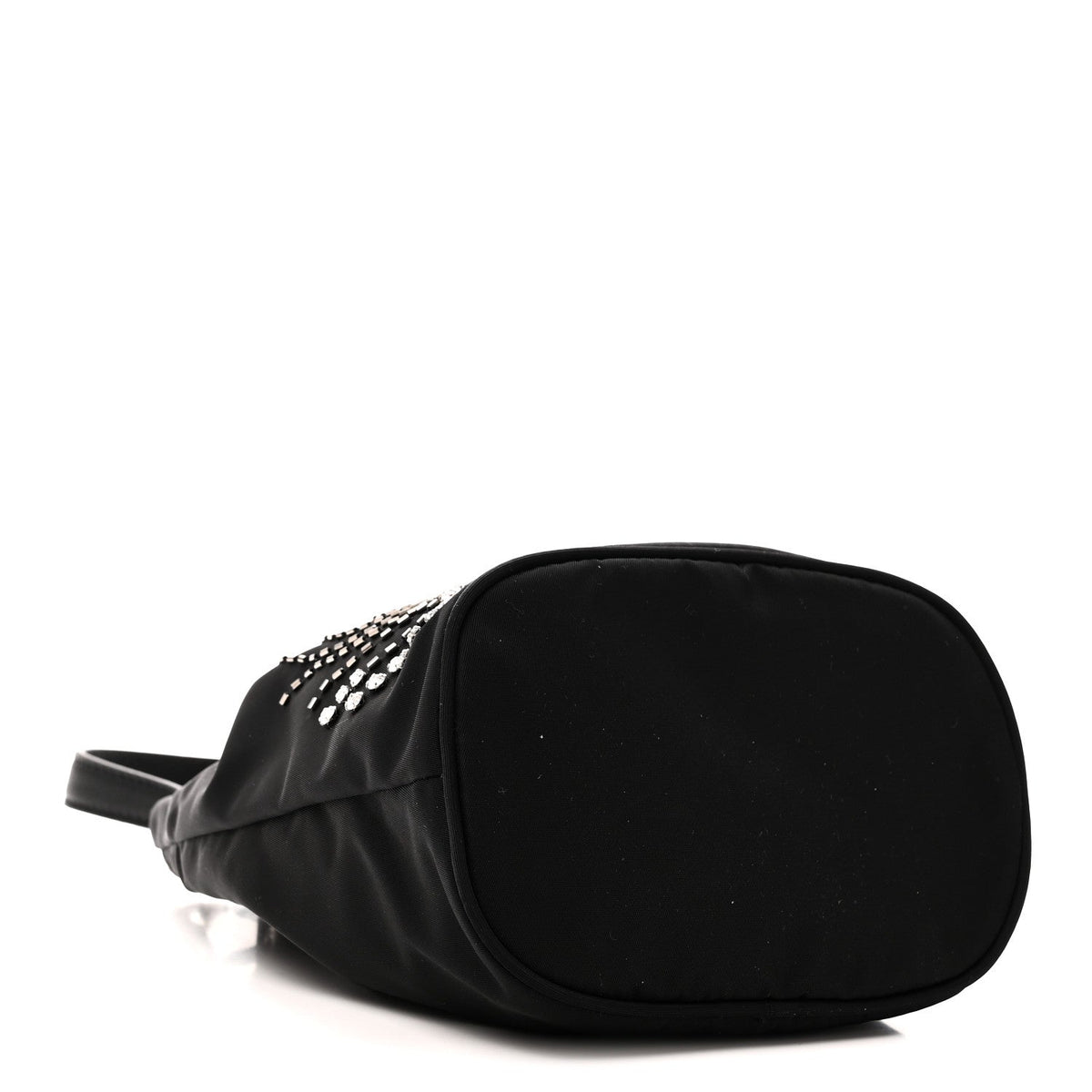 Tessuto Saffiano Ricamo Sequin Crystal Embellished Mini Re-Edition 1978 Bucket Bag Black