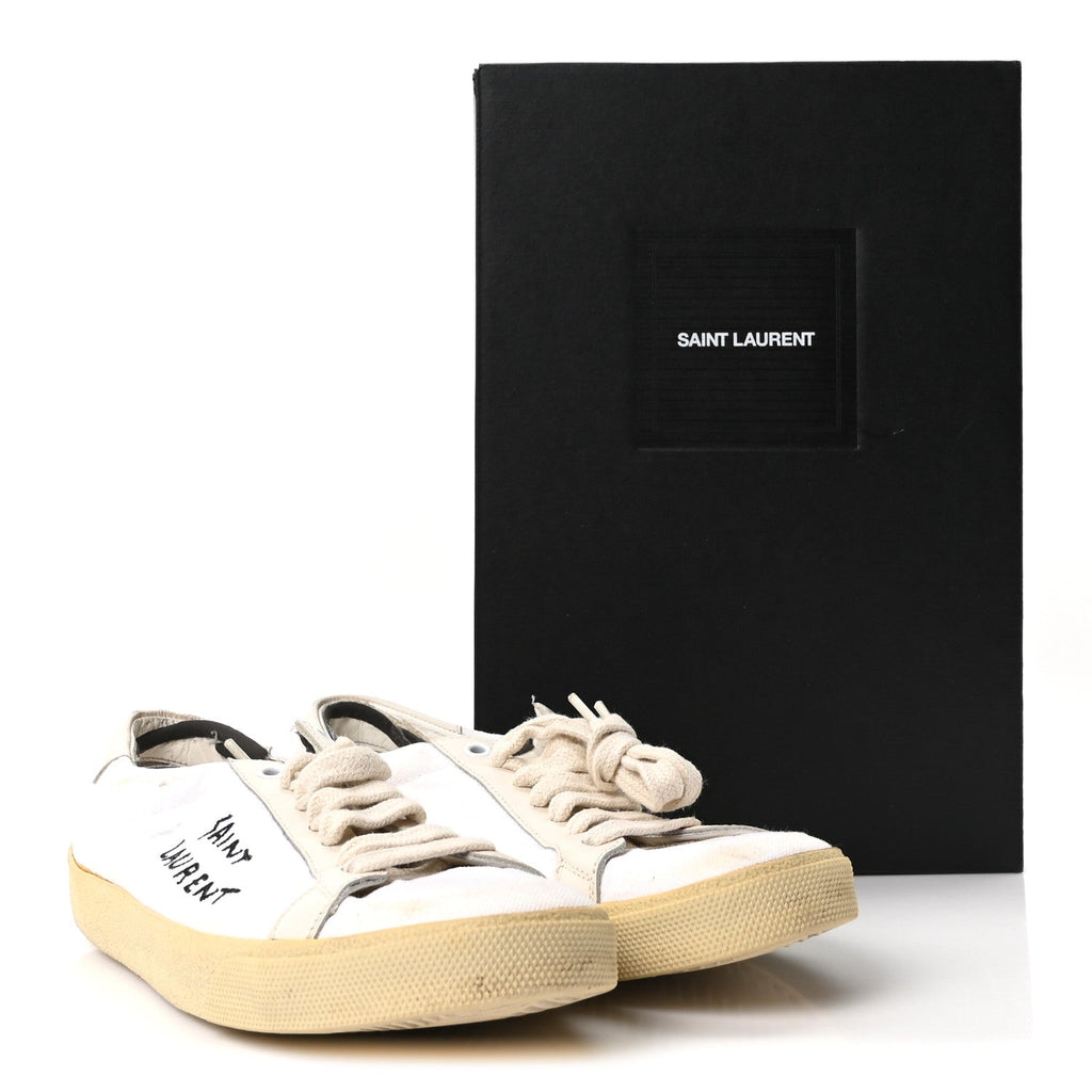 Distressed Canvas Court Classic Sneakers 39 Panna