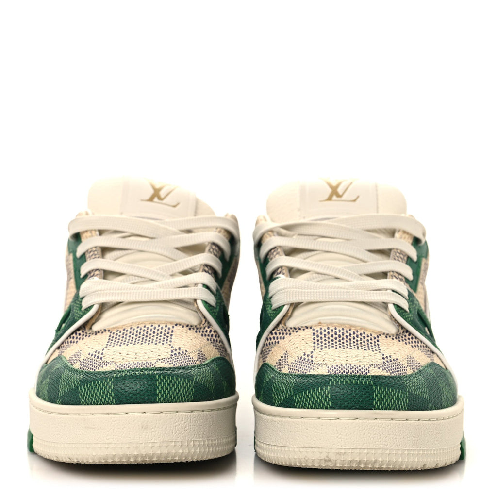 Damier Grained Calfskin Monogram Mens LV Trainer Sneakers 4 Green