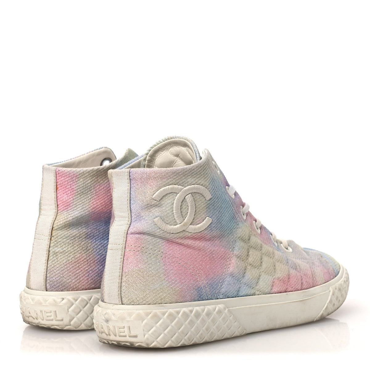 Printed Fabric High Top CC Sneakers 39 Green Pink Blue White