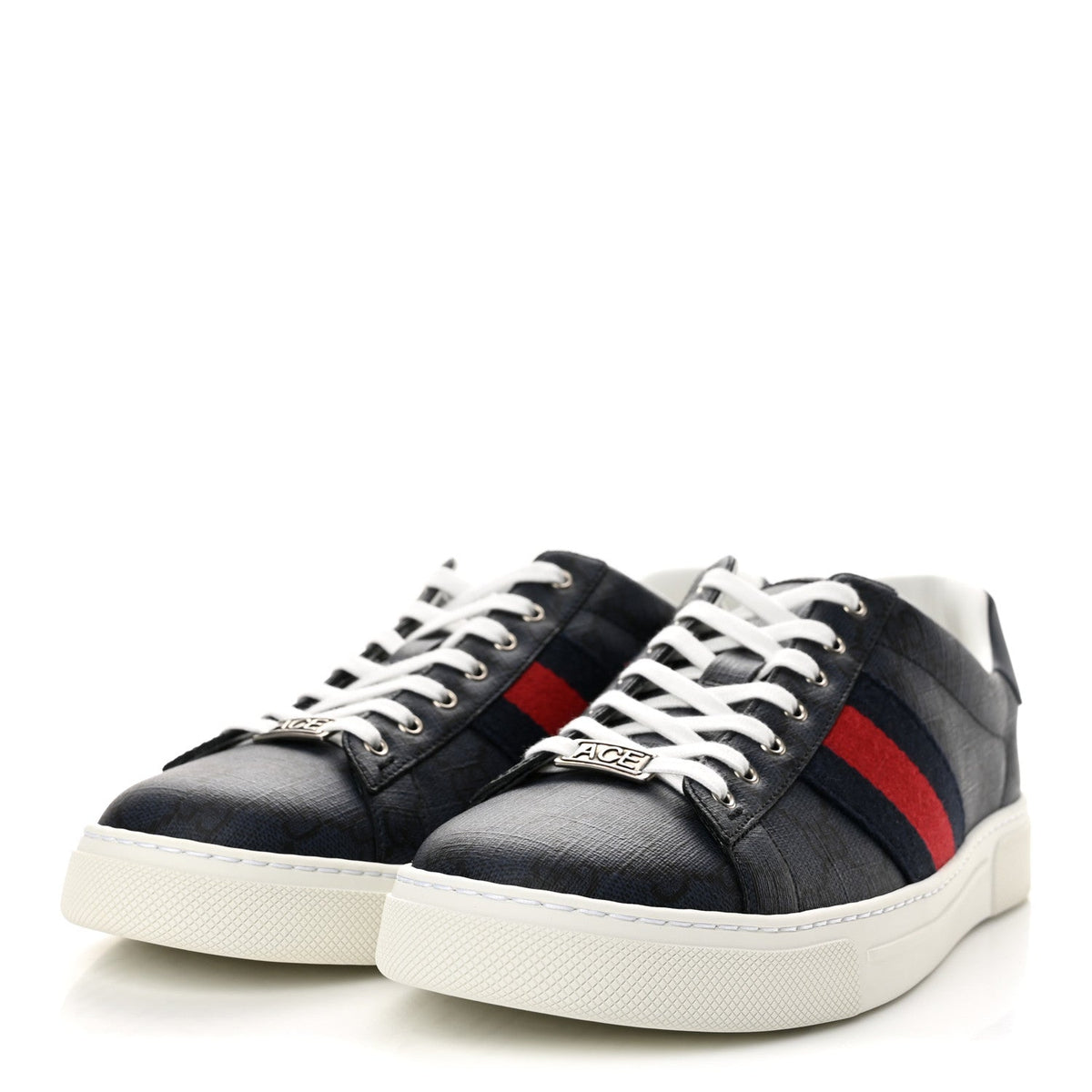 GG Supreme Monogram Web Mens New Ace Sneakers 8 Dark Blue