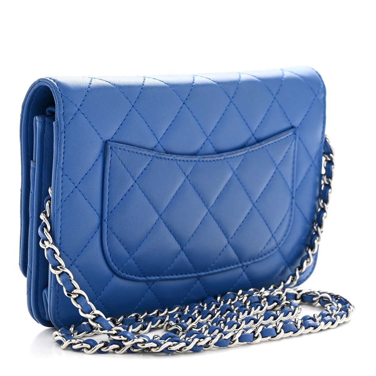 Lambskin Quilted Wallet On Chain WOC Blue