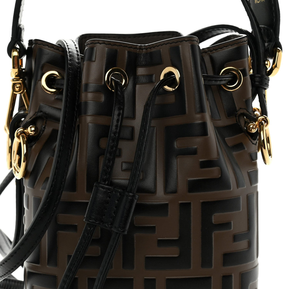 Vitello Liberty F is Fendi Bi-Color FF 1974 Embossed Mini Mon Tresor Bucket Bag Maya Black