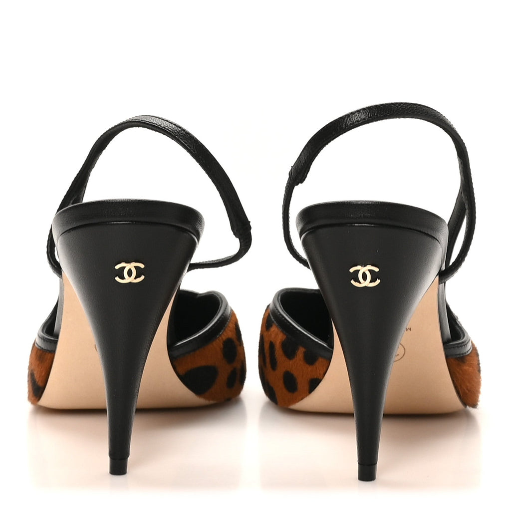 Lambskin Mixed Fibers Cap Toe CC Slingback Pumps 39 White Brown Black