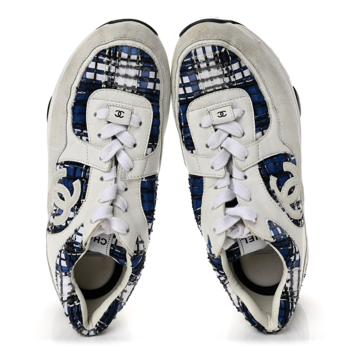 Tweed Suede Calfskin Womens CC Sneakers 41 Dark Blue Black Grey White